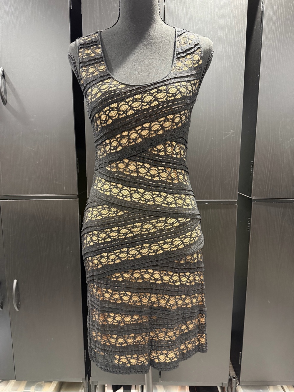Max Studio Black Lace Overlay Dress with Nude Lining